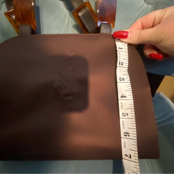 Vintage Saint Laurent Chocolate Brown Satin Satchel with Tortoiseshell Accents - Picture 9 of 10
